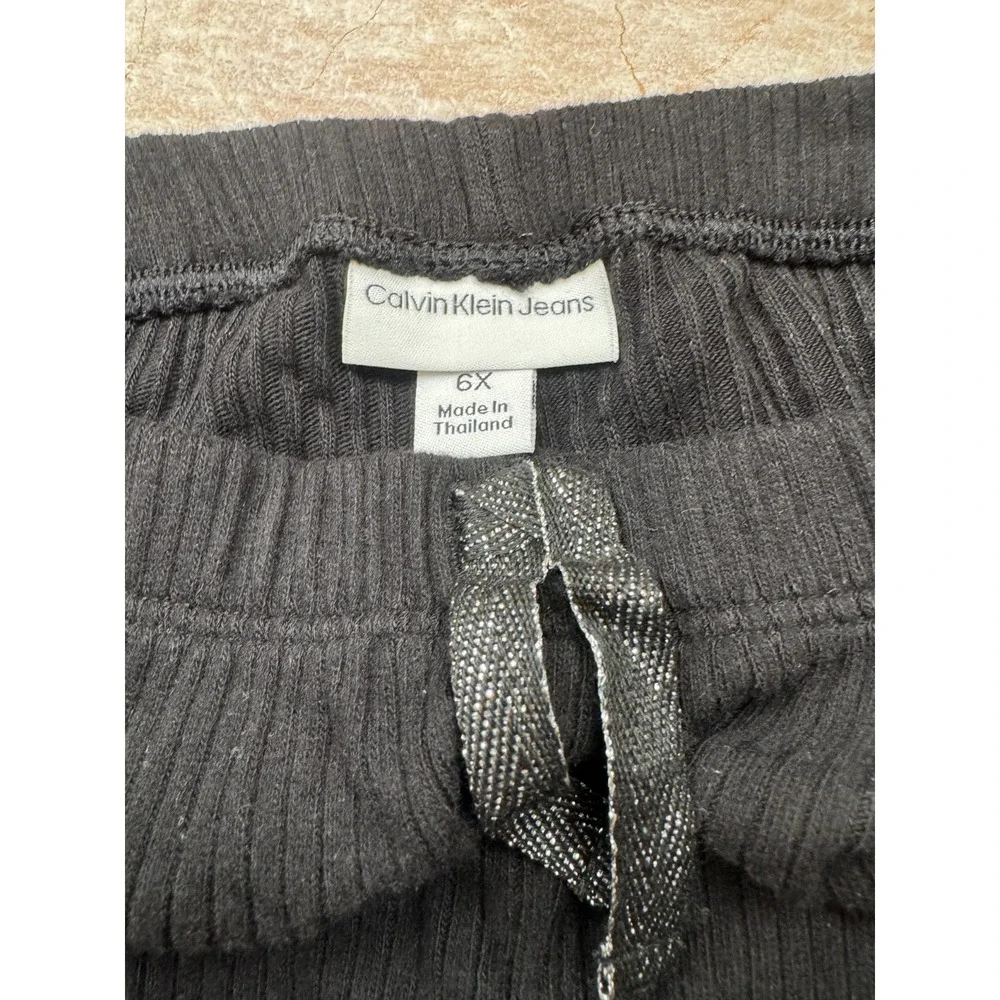 Calvin Klein Jeans Girls Pants 6X Black Ribbed Knit Pull-On Lounge NWOT